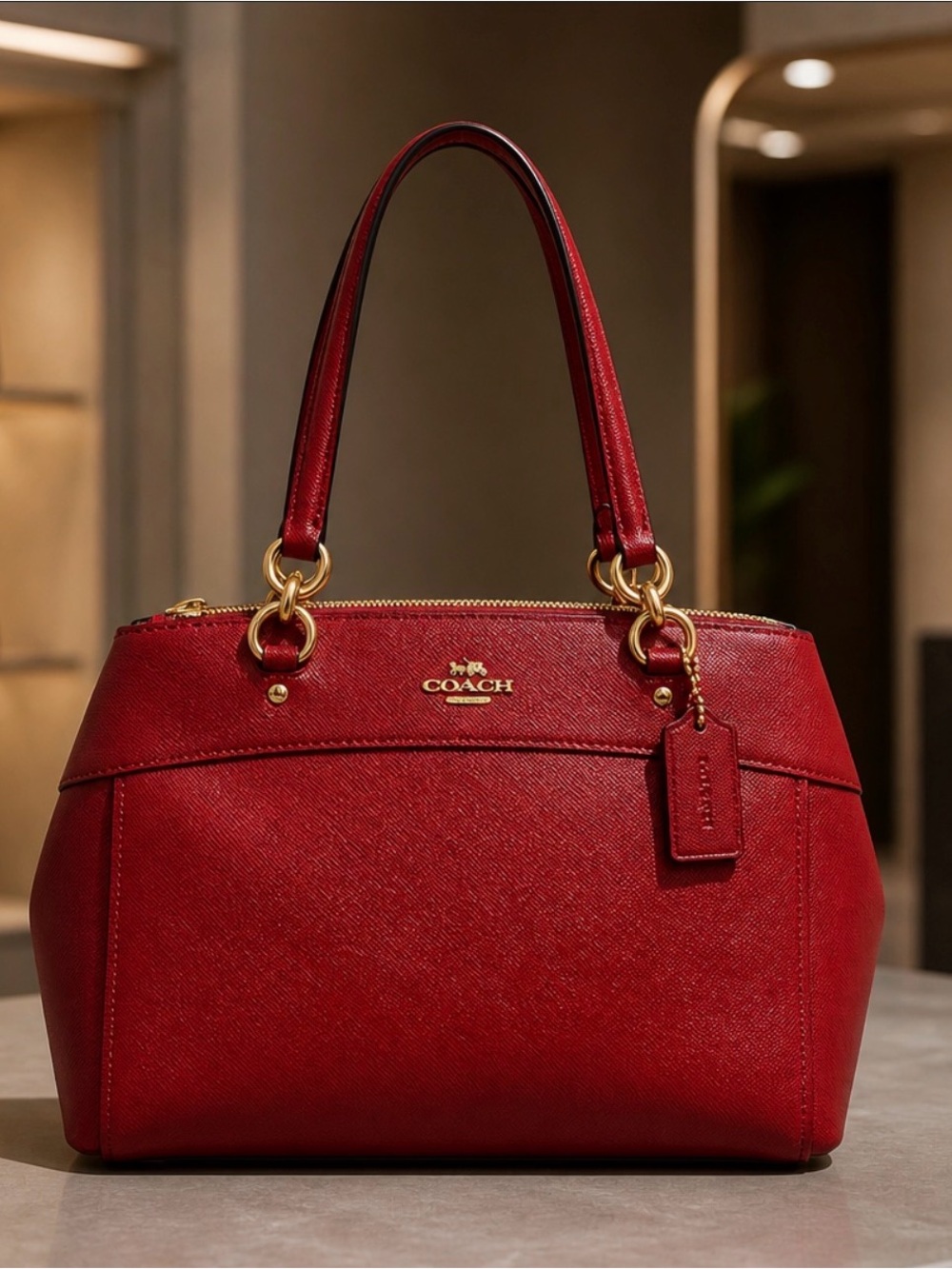 Coach Red Leather Shoulder Bag with Gold Hardware NWOT